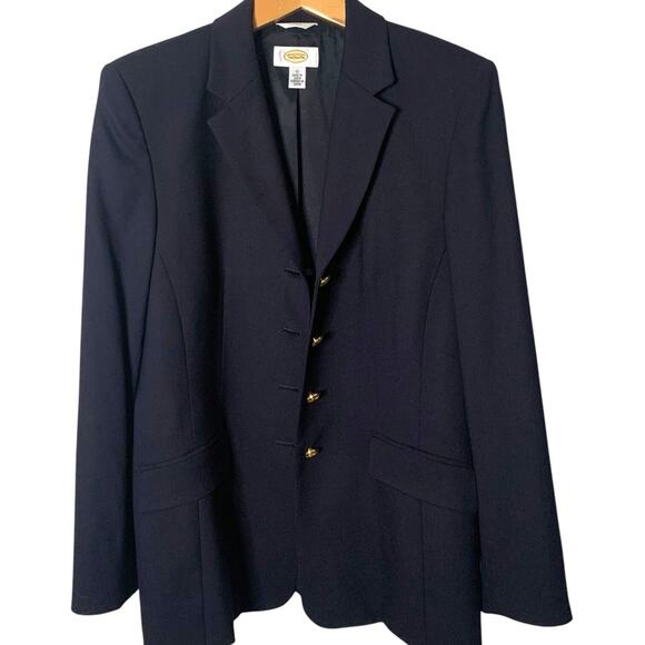 Talbots Blazer Women's Size 10 Gold 4 Button Nautical Blue Classic Wool Stretch - Picture 1 of 6